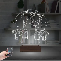 Zürafa Kalp Çocuk Odası 3D Lamba - Masa Gece Lambası Zürafa Kalp Çocuk Odası 3D Lamba - Masa Gece Lambası