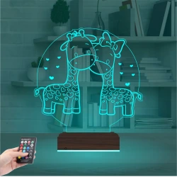 Zürafa Kalp Çocuk Odası 3D Lamba - Masa Gece Lambası Zürafa Kalp Çocuk Odası 3D Lamba - Masa Gece Lambası