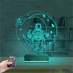 Astronot Ay Gezegen 3D Lamba - Masa Gece Lambası