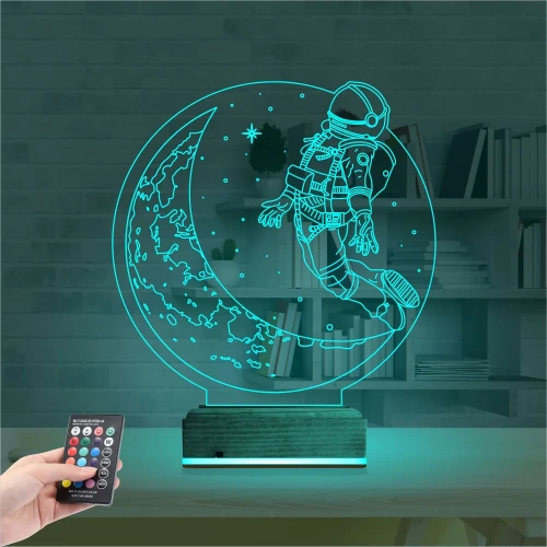 Astronot Ay 3D Lamba - Masa Gece Lambası