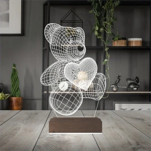 Ayıcık Kalp Seni Seviyorum 3D Lamba - Masa Gece Lambası Ayıcık Kalp Seni Seviyorum 3D Lamba - Masa Gece Lambası