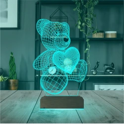 Ayıcık Kalp Seni Seviyorum 3D Lamba - Masa Gece Lambası Ayıcık Kalp Seni Seviyorum 3D Lamba - Masa Gece Lambası
