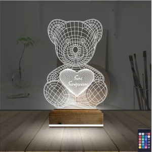 Ayıcık Kalp Seni Seviyorum 3D Lamba - Masa Gece Lambası Ayıcık Kalp Seni Seviyorum 3D Lamba - Masa Gece Lambası