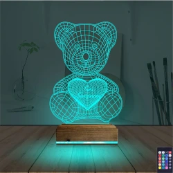 Ayıcık Kalp Seni Seviyorum 3D Lamba - Masa Gece Lambası Ayıcık Kalp Seni Seviyorum 3D Lamba - Masa Gece Lambası
