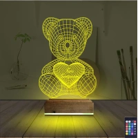 Ayıcık Kalp Seni Seviyorum 3D Lamba - Masa Gece Lambası