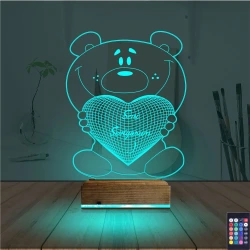 Ayıcık Kalp Seni Seviyorum 3D Lamba - Masa Gece Lambası Ayıcık Kalp Seni Seviyorum 3D Lamba - Masa Gece Lambası