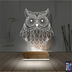 Baykuş Tasarım 3D Lamba - Masa Gece Lambası