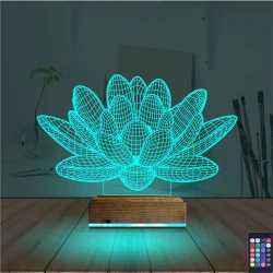 Lotus Çiçek Yoga 3D Lamba - Masa Gece Lambası