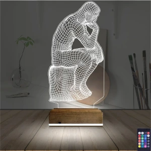 Düşünen Adam Heykel 3D Lamba - Masa Gece Lambası Düşünen Adam Heykel 3D Lamba - Masa Gece Lambası