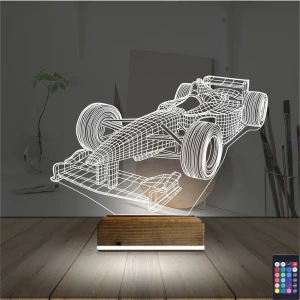 Formula Yarış Arabası 3D Lamba - Masa Gece Lambası Formula Yarış Arabası 3D Lamba - Masa Gece Lambası