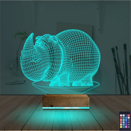 Gergedan 3D Lamba - Masa Gece Lambası