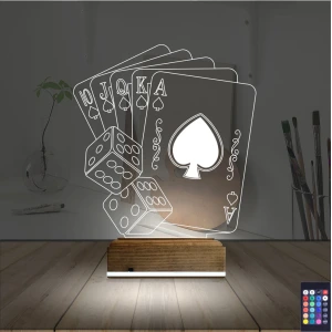 İskambil Kağıdı Zar 3D Lamba - Masa Gece Lambası İskambil Kağıdı Zar 3D Lamba - Masa Gece Lambası