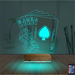 İskambil Kağıdı Zar 3D Lamba - Masa Gece Lambası İskambil Kağıdı Zar 3D Lamba - Masa Gece Lambası