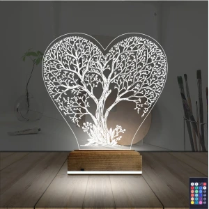 Hayat Ağacı Kalp Ağaç 3D Lamba - Masa Gece Lambası