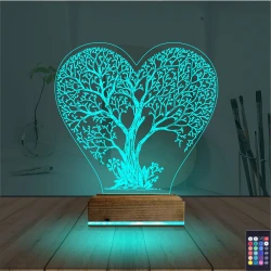 Hayat Ağacı Kalp Ağaç 3D Lamba - Masa Gece Lambası Hayat Ağacı Kalp Ağaç 3D Lamba - Masa Gece Lambası