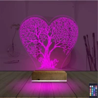 Hayat Ağacı Kalp Ağaç 3D Lamba - Masa Gece Lambası