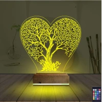 Hayat Ağacı Kalp Ağaç 3D Lamba - Masa Gece Lambası