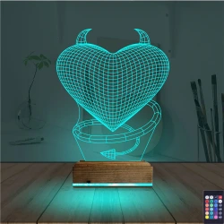 Kalp Şeytan Sevgiliye Hediye 3D Lamba - Masa Gece Lambası
