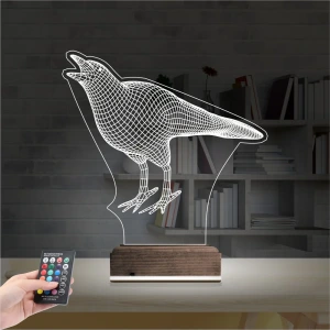 Karga Kuş 3D Lamba - Masa Gece Lambası Karga Kuş 3D Lamba - Masa Gece Lambası