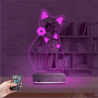 Sevimli Kedi 3D Lamba - Masa Gece Lambası