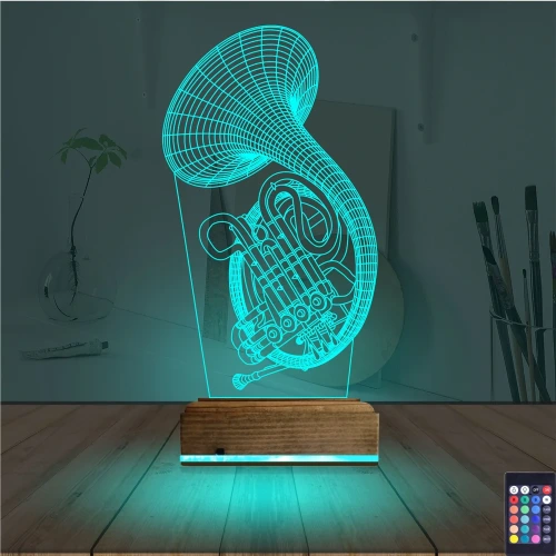 Korno Enstrüman Müzik 3D Lamba - Masa Gece Lambası