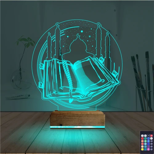 Kuran-ı Kerim Cami 3D Lamba - Masa Gece Lambası