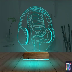 Dj Müzik Mikrofon Kulaklık 3D Lamba - Masa Gece Lambası