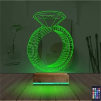 Tek Taş Yüzük Sevgiliye Hediye 3D Lamba - Masa Gece Lambası