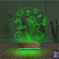 Uzay Gezegen Astronot Ufo 3D Lamba - Masa Gece Lambası
