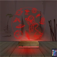 Uzay Gezegen Astronot Ufo 3D Lamba - Masa Gece Lambası