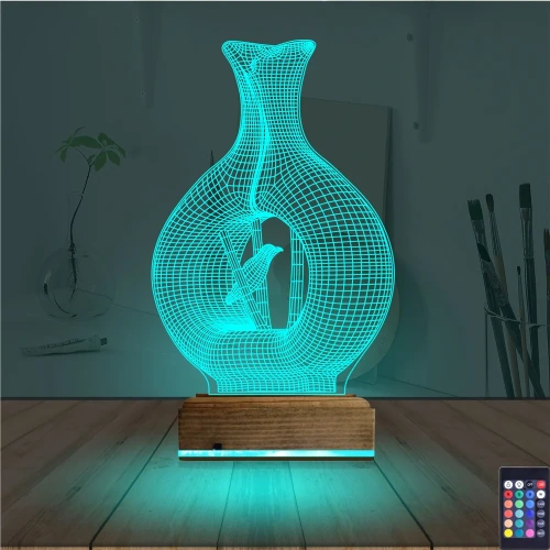 Minimalist Vazo Kuş 3D Lamba - Masa Gece Lambası