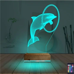 Yunus Balığı Çember 3D Lamba - Masa Gece Lambası Yunus Balığı Çember 3D Lamba - Masa Gece Lambası