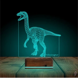 Dinozor Velociraptor 3D Lamba - Masa Gece Lambası