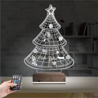 Yılbaşı Ağacı Mutlu Yıllar 3D Lamba - Masa Gece Lambası