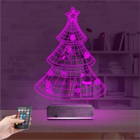 Yılbaşı Ağacı Mutlu Yıllar 3D Lamba - Masa Gece Lambası
