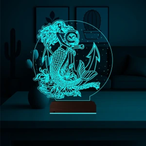 Deniz Kızı Mermaid Çapa 3D Lamba - Masa Gece Lambası