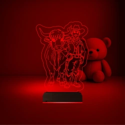 Çocuk Odası İnek Kovboy 3D Lamba - Masa Gece Lambası