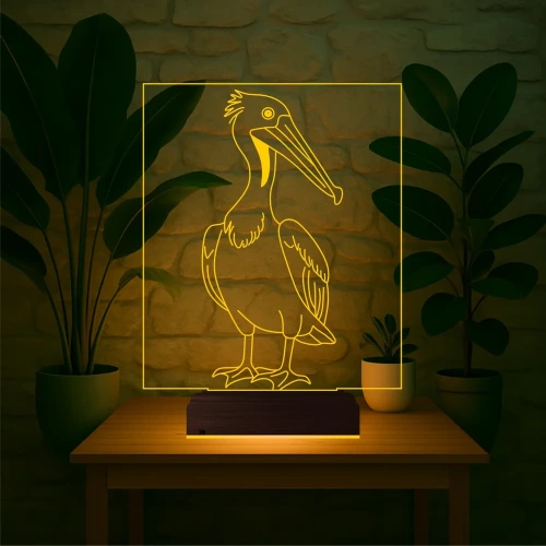 Dekoratif Pelikan Kuş 3D Lamba - Masa Gece Lambası