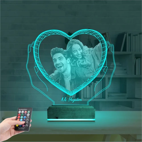 Kalp Sevgiliye Hediye Fotoğraflı 3D Lamba - Masa Gece Lambası