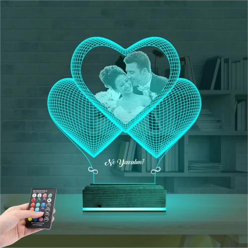 Kalp Sevgiliye Hediye Fotoğraflı 3D Lamba - Masa Gece Lambası