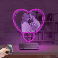 Kalp Sevgiliye Hediye Fotoğraflı 3D Lamba - Masa Gece Lambası