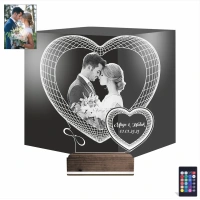 Kalp Sevgiliye Hediye Fotoğraflı 3D Lamba - Masa Gece Lambası