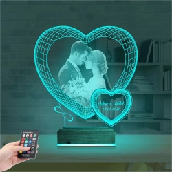 Kalp Sevgiliye Hediye Fotoğraflı 3D Lamba - Masa Gece Lambası