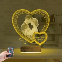 Kalp Sevgiliye Hediye Fotoğraflı 3D Lamba - Masa Gece Lambası