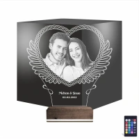 Kalp Melek Sevgiliye Hediye Fotoğraflı 3D Lamba - Masa Gece Lambası