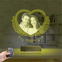 Kalp Melek Sevgiliye Hediye Fotoğraflı 3D Lamba - Masa Gece Lambası