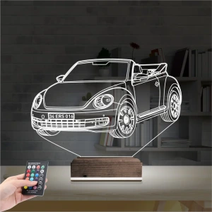 Beetle Vosvos Araba Kişiye Özel 3D Lamba - Masa Gece Lambası