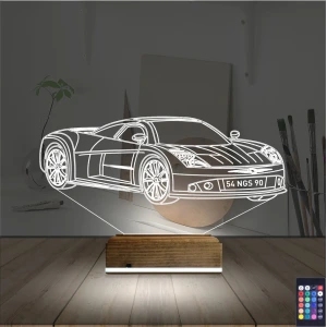 Spor Araba Chevrolet Kişiye Özel 3D Lamba - Masa Gece Lambası