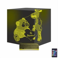Ayıcık Zürafa Kalp Kişiye Özel 3D Lamba - Masa Gece Lambası