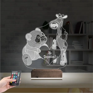 Ayıcık Zürafa Kalp Kişiye Özel 3D Lamba - Masa Gece Lambası Ayıcık Zürafa Kalp Kişiye Özel 3D Lamba - Masa Gece Lambası